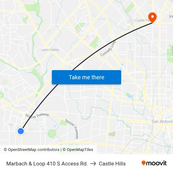 Marbach & Loop 410 S Access Rd. to Castle Hills map