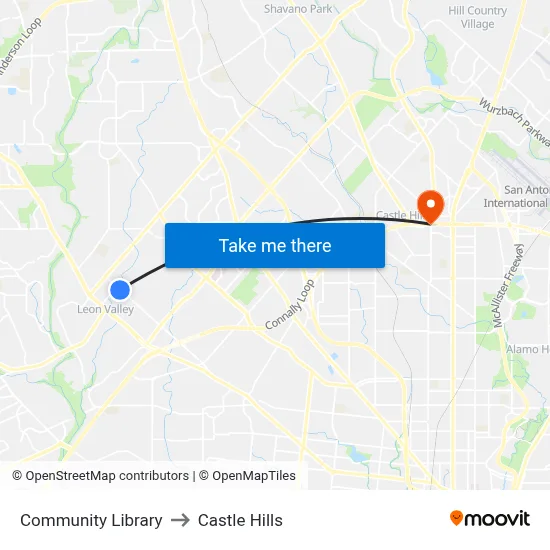 Community Library to Castle Hills map