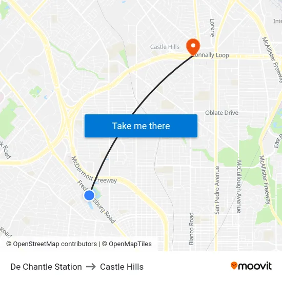 De Chantle Station to Castle Hills map