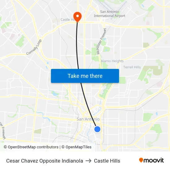 Cesar Chavez Opposite Indianola to Castle Hills map
