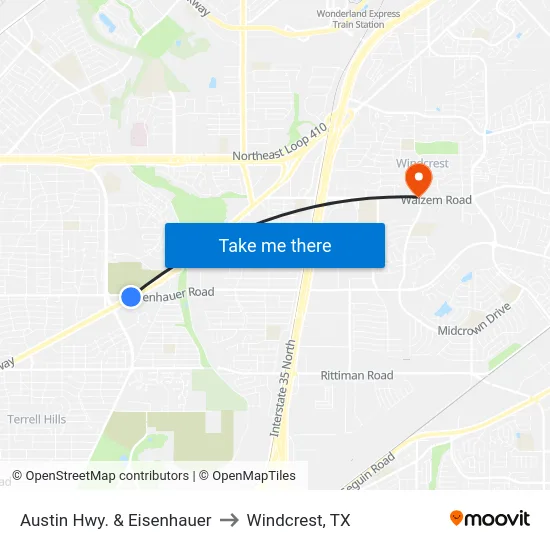 Austin Hwy. & Eisenhauer to Windcrest, TX map