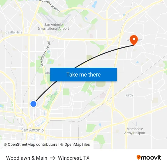 Woodlawn & Main to Windcrest, TX map
