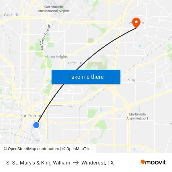 S. St. Mary's & King William to Windcrest, TX map