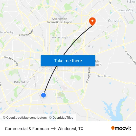 Commercial & Formosa to Windcrest, TX map