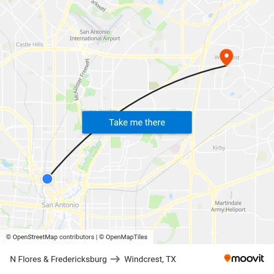 N Flores & Fredericksburg to Windcrest, TX map