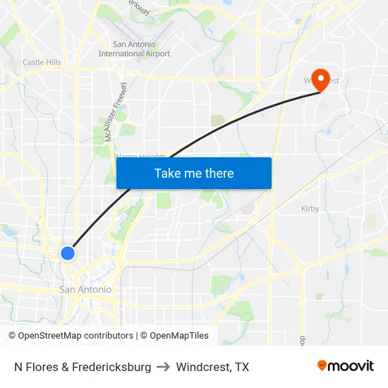 N Flores & Fredericksburg to Windcrest, TX map