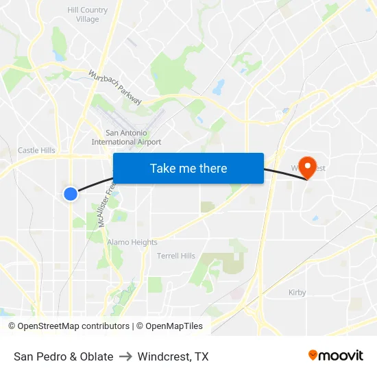 San Pedro & Oblate to Windcrest, TX map