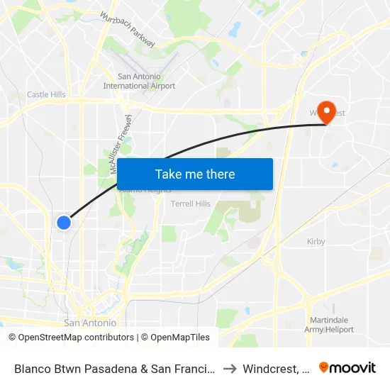 Blanco Btwn Pasadena & San Francisco to Windcrest, TX map