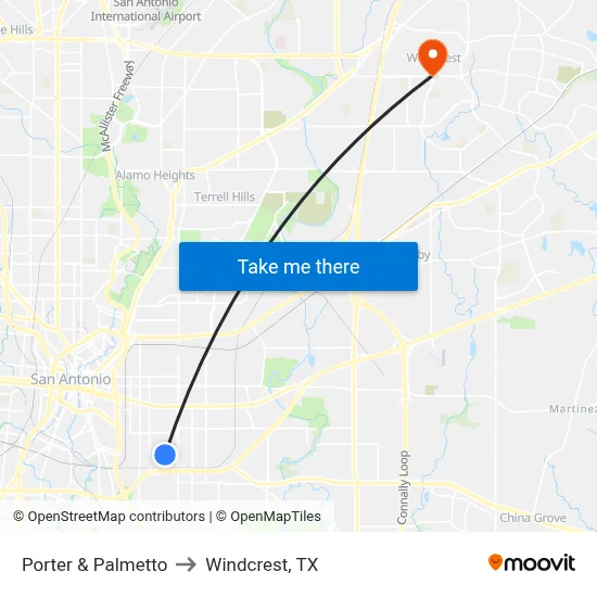 Porter & Palmetto to Windcrest, TX map