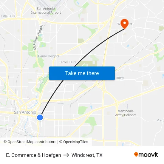 E. Commerce & Hoefgen to Windcrest, TX map