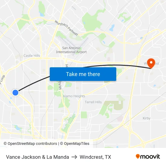 Vance Jackson & La Manda to Windcrest, TX map