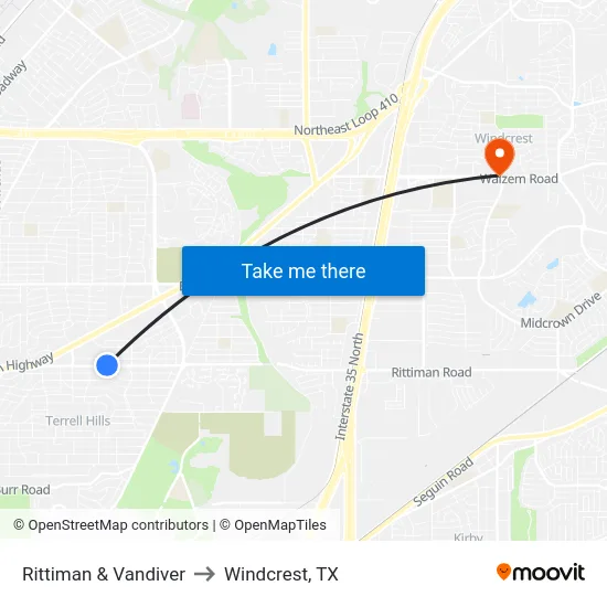 Rittiman & Vandiver to Windcrest, TX map