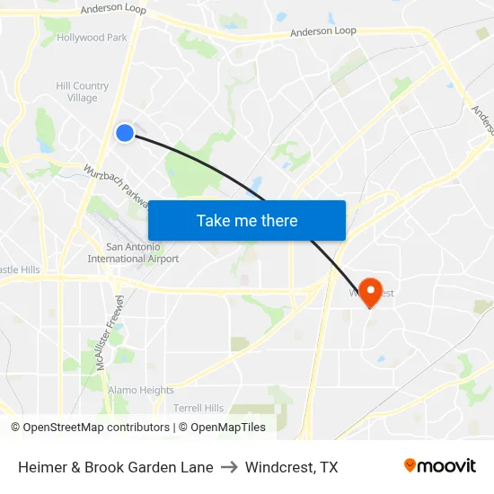 Heimer & Brook Garden Lane to Windcrest, TX map
