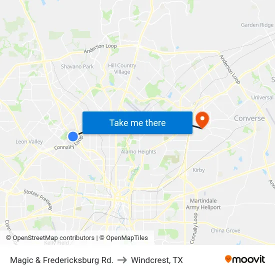 Magic & Fredericksburg Rd. to Windcrest, TX map