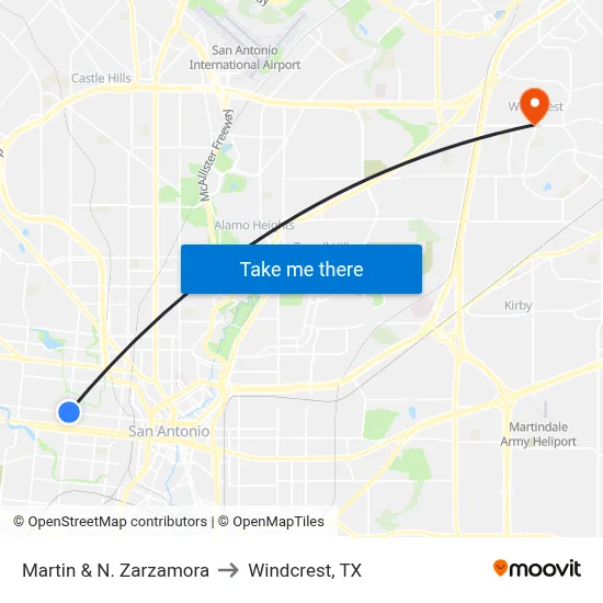 Martin & N. Zarzamora to Windcrest, TX map