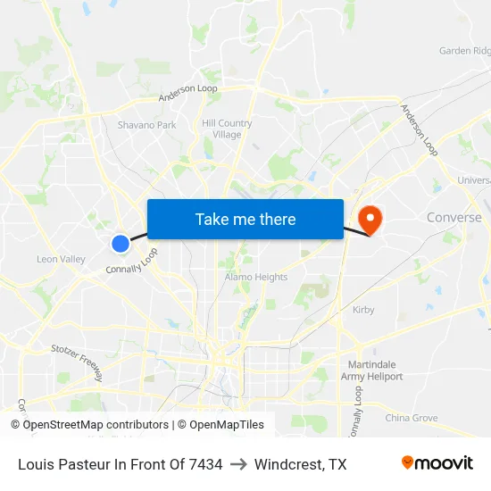 Louis Pasteur In Front Of 7434 to Windcrest, TX map
