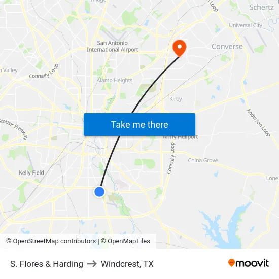 S. Flores & Harding to Windcrest, TX map