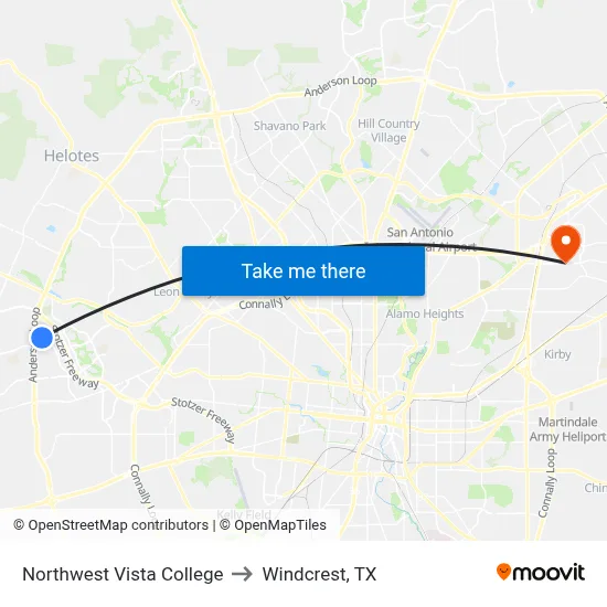 Northwest Vista College to Windcrest, TX map