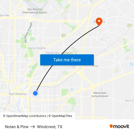 Nolan & Pine to Windcrest, TX map