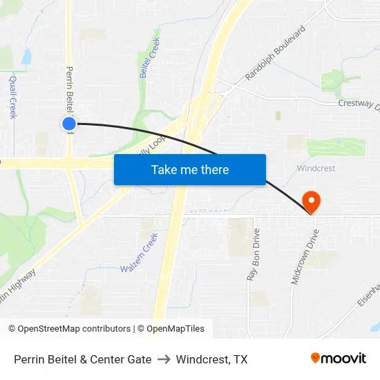 Perrin Beitel & Center Gate to Windcrest, TX map