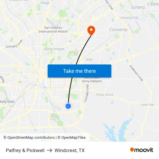 Palfrey & Pickwell to Windcrest, TX map