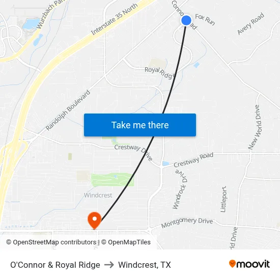 O'Connor & Royal Ridge to Windcrest, TX map