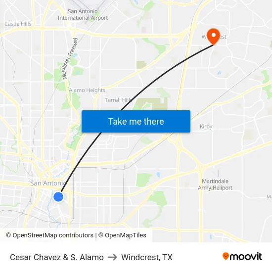 Cesar Chavez & S. Alamo to Windcrest, TX map