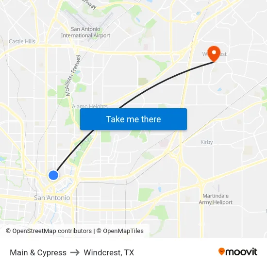 Main & Cypress to Windcrest, TX map