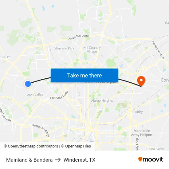 Mainland & Bandera to Windcrest, TX map