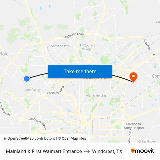Mainland & First Walmart Entrance to Windcrest, TX map