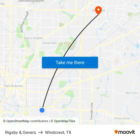 Rigsby & Gevers to Windcrest, TX map