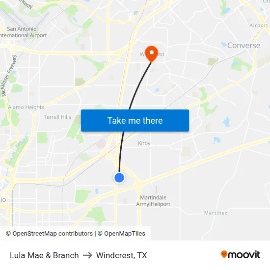 Lula Mae & Branch to Windcrest, TX map