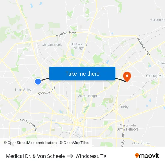 Medical Dr. & Von Scheele to Windcrest, TX map