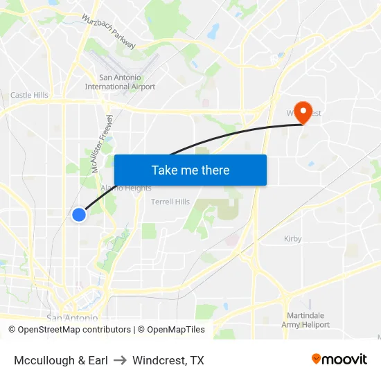 Mccullough & Earl to Windcrest, TX map
