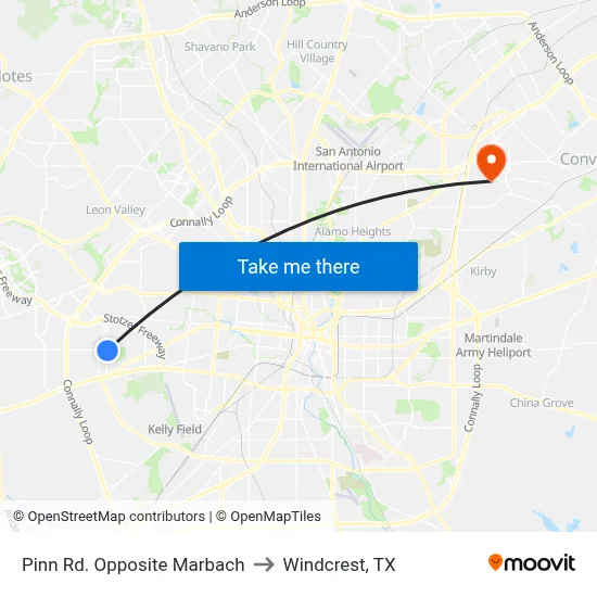 Pinn Rd. Opposite Marbach to Windcrest, TX map