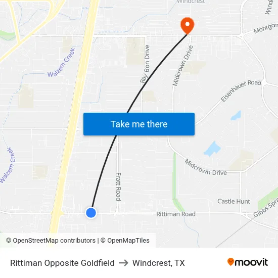 Rittiman Opposite Goldfield to Windcrest, TX map