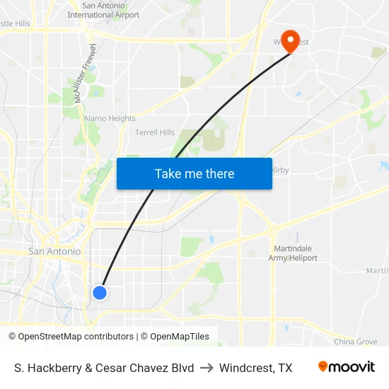 S. Hackberry & Cesar Chavez Blvd to Windcrest, TX map