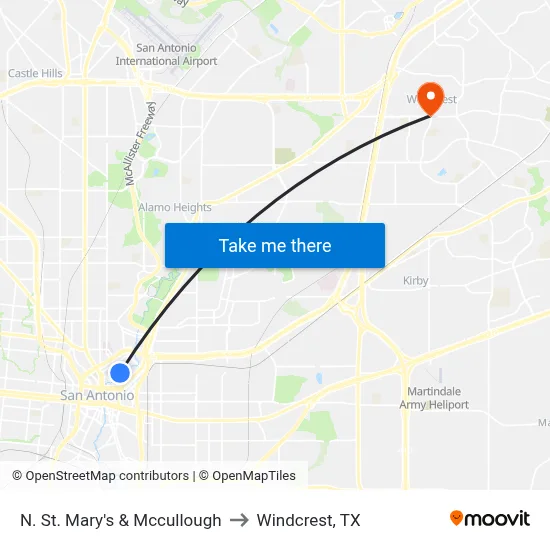 N. St. Mary's & Mccullough to Windcrest, TX map