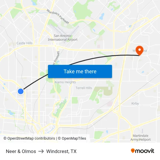 Neer & Olmos to Windcrest, TX map