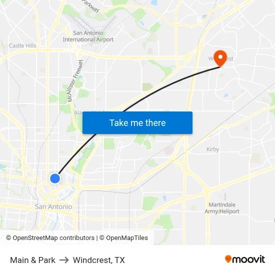 Main & Park to Windcrest, TX map