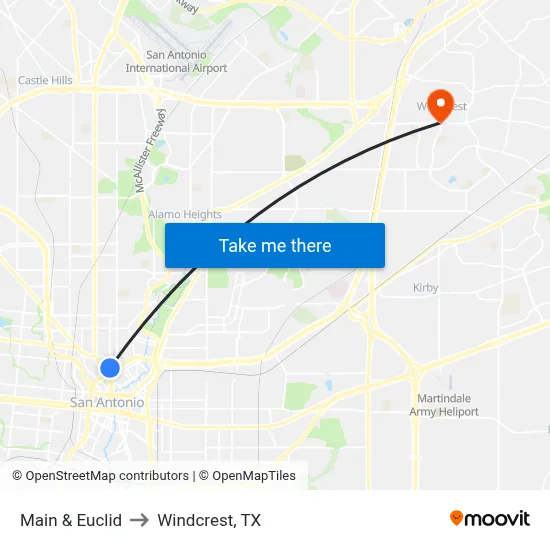Main & Euclid to Windcrest, TX map