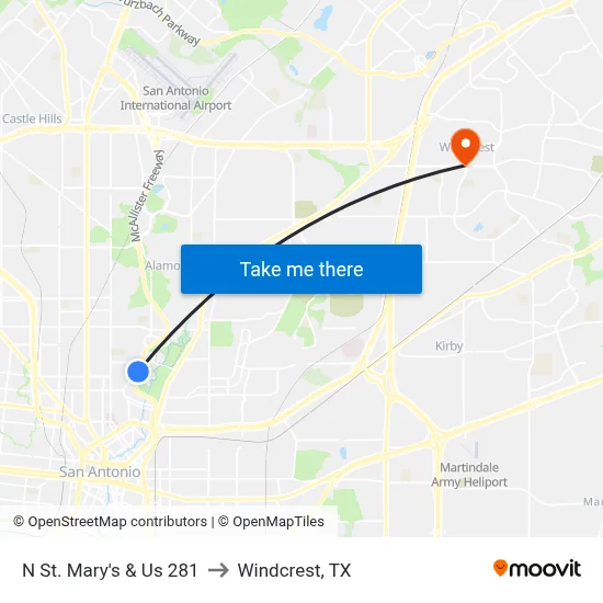 N St. Mary's & Us 281 to Windcrest, TX map