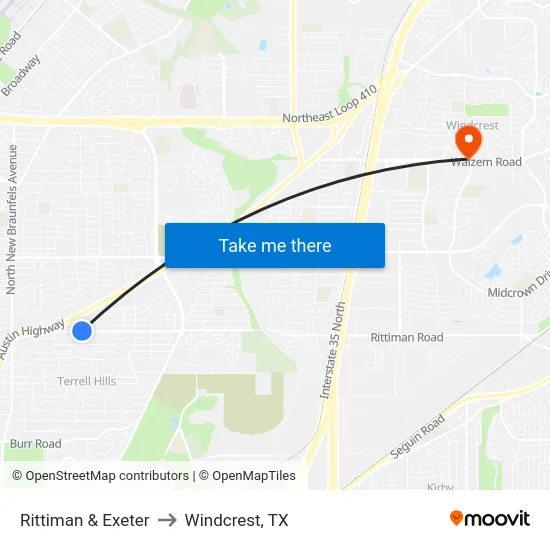 Rittiman & Exeter to Windcrest, TX map