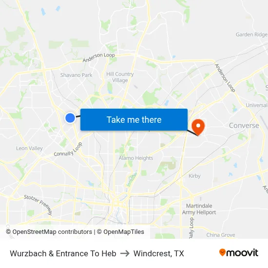 Wurzbach & Entrance To Heb to Windcrest, TX map