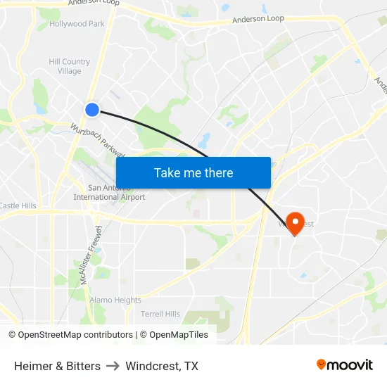 Heimer & Bitters to Windcrest, TX map