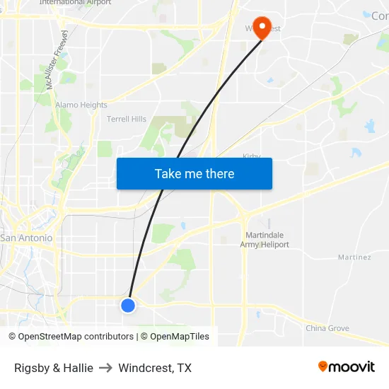 Rigsby & Hallie to Windcrest, TX map