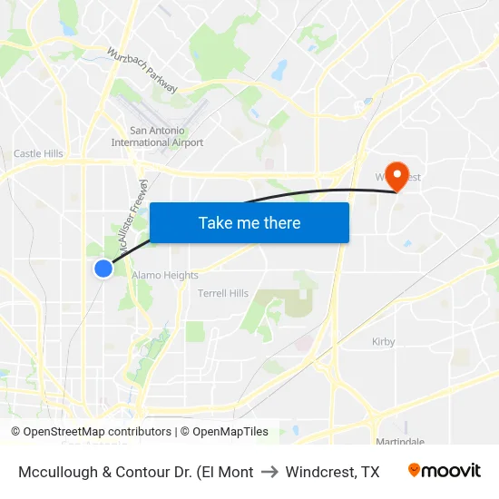 Mccullough & Contour Dr. (El Mont to Windcrest, TX map