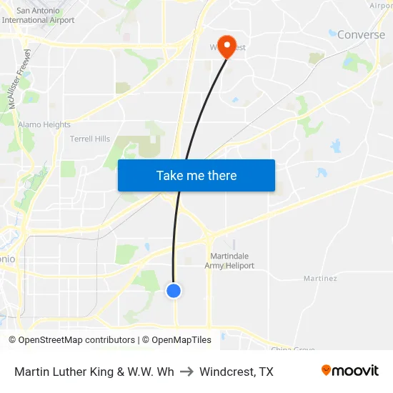 Martin Luther King & W.W. Wh to Windcrest, TX map