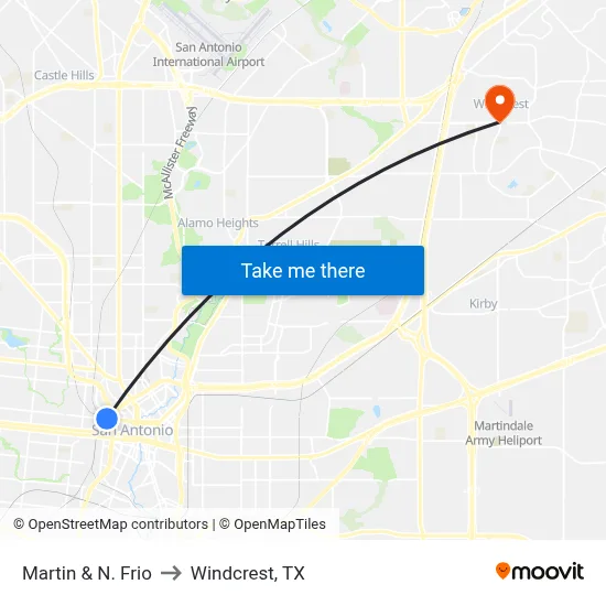 Martin & N. Frio to Windcrest, TX map