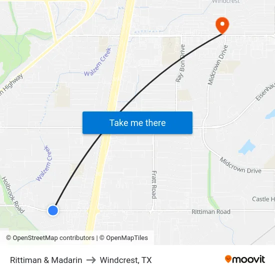 Rittiman & Madarin to Windcrest, TX map
